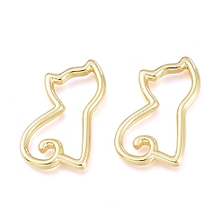 Real 18K Gold Plated Brass Linking Rings, Cat Shape, Real 18K Gold Plated, 26.5x15.5x2.5mm, Inner Diameter: 20.5x9.5mm