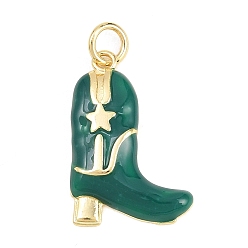 Морско-зеленый Латунь эмаль подвески, подвески в виде ковбойских сапог/туфель, долговечный, стойки покрытие, без свинца и без кадмия, реальный 18 k позолоченный, цвета морской волны, 20.5x14x3 мм, отверстие : 3.4 мм