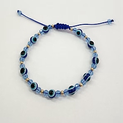 Синий Браслеты из плетеных бусин из смолы от сглаза, регулируемые браслеты для женщин, синие