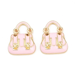 Pink Подвески из эмали и сплава, стойки покрытие, прелести мешков, без кадмия, без никеля и без свинца, золотые, розовые, 26x20x5 мм, отверстие : 9x6.5 мм