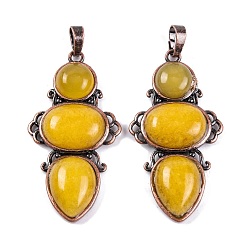 Белый Нефрит Натурального белого нефрита подвески, покрытие стойки латунные подвески в виде цветов, без кадмия и без свинца, Красная медь, окрашенные, 47x24x6.5 мм, отверстие : 7.5x5 мм