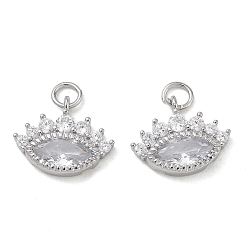 Platinum Brass Micro Pave Clear Cubic Zirconia Pendants, Eye Charms, Platinum, 13x16x3mm, Hole: 5x3mm
