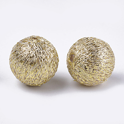 Light Khaki Polyester Thread Fabric Covered Beads, with ABS Plastic Inside, Round, Light Khaki, 14x15mm, Hole: 2mm
