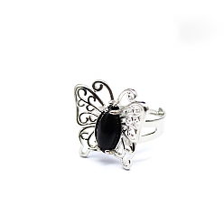 Obsidian Natural Obsidian Finger Ring, Butterfly, Butterfly: 21x21mm