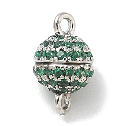 Зеленый Стойка покрытие круглая латунь микропаве кубический цирконий магнитные застежки, долговечный, без свинца и без кадмия, платина, зелёные, 10x6 мм, отверстие : 1.5 мм