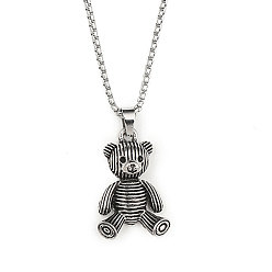 Antique Silver & Stainless Steel Color 201 Stainless Steel Chain, Zinc Alloy Pendant Necklaces, Bear, Antique Silver & Stainless Steel Color, 23.54 inch(59.8cm)