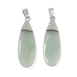 Green Aventurine Natural Green Aventurine Pendants, Faceted Teardrop Charms, with Brass Finding, 31.5~32.5x9.5~10x3.5~4mm, Hole: 5.5x3mm