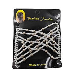 Ivoire Fabricant de pain de cheveux en acier, peigne double élastique, avec des perles de verre et des billes de plastique plaquées abs, blanc crème, 75x85mm