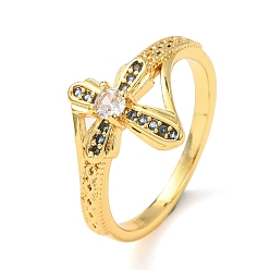 Золотой Кольца для женщин с микропаве из латуни и кубическими цирконами, крестик, золотые, 13 мм, размер США 6 3/4 (17.1 мм)