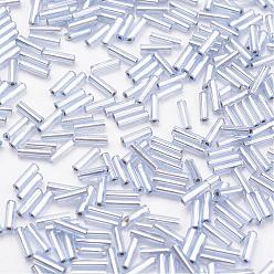 Alice Blue Glass Bugle Beads, Silver Lined, Alice Blue, 12x2mm, Hole: 0.5mm, about 5000pcs/bag