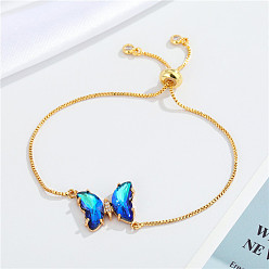 Blue European Jewelry Simple and Elegant Crystal Butterfly Bracelet Adjustable Bracelet for Women, Blue, 0.1cm