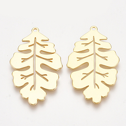 Real 18K Gold Plated Brass Pendants, Leaf, Nickel Free, Real 18K Gold Plated, 32x19x1mm, Hole: 1.2mm