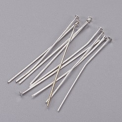 Silver Jewelry Findings, Cadmium Free & Lead Free, Iron Flat Head Pins, Silver, 45x0.75~0.8mm, 20 Gauge, about 5100pcs/1000g, Head: 2mm