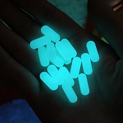 Light Blue Synthetic Luminous Stone Beads, Glow in the Dark, Capsule Shape, No Hole, Light Blue, 15x6mm