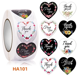 Black 500Pcs Heart Shaped Paper Thank You Self Adhesive Stickers Rolls, Sealing Gift Decals for Party, Decorative Presents, Black, 25mm