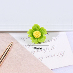 Yellow Green Opaque Resin Cabochons, Flower, Yellow Green, 10mm