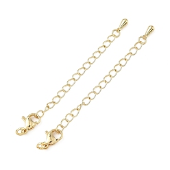 Real 18K Gold Plated Teardrop Brass End with Chain, Lead Free & Cadmium Free, Rack Plating, Long-Lasting Plated, Real 18K Gold Plated, 66mm