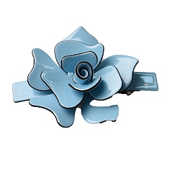 Sky Blue Flower Shape Acrylic Hair Barrettes, Hair Accessories for Women Girls, Sky Blue, 65x85mm
