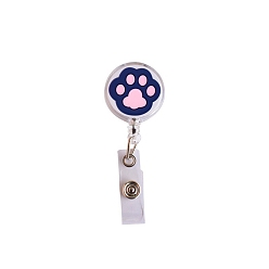 Pink Flat Round with Paw Print PVC Retractable Badge Reel, Card Holders, ID Badge Holder Retractable for Nurses, Pink, 650x33mm
