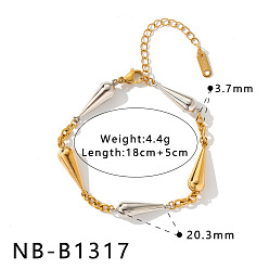 Teardrop Двухцветные 304 браслеты-цепочки из нержавеющей стали для женщин, реальный 18 k позолоченный, слеза, 7.09 дюйм (18 см)