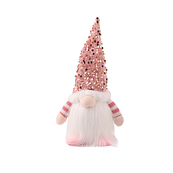 Pink Christmas Themed Cloth Sequins Gnome Display Decorations, for Home Party Decoration, Pink, 110x140x280mm