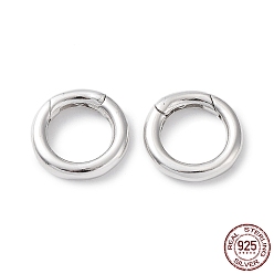 Real Platinum Plated Rhodium Plated 925 Sterling Steel Spring Gate Rings, Round Ring with 925 Stamp, Real Platinum Plated, 12x2mm, Hole: 7.5mm
