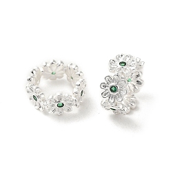 Зеленый Стойки обшивки латунные бусины, с кубического циркония, долговечный, без свинца и без кадмия, кольца с цветком, зелёные, 11.5x10x5 мм, отверстие : 7x8 мм