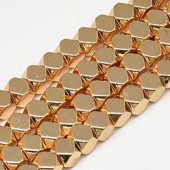 Light Gold Plated Electroplate Non-magnetic Synthetic Hematite Beads Strands, Polygon, Light Gold Plated, 4x4x4mm, Hole: 2mm, about 97pcs/strand, 15.7 inch