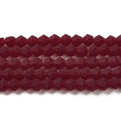 Dark Red Imitate Austrian Crystal Frosted Glass Beads Strands, Grade AA, Faceted Bicone, Dark Red, 4.5x3.5~4mm, Hole: 1mm, about 87~89pcs/strand, 13.98''~13.39''(33.5~34cm)