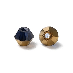 Prussian Blue Transparent Electroplate Glass Beads, Half Golden Plated, Faceted, Bicone, Prussian Blue, 4.5x4mm, Hole: 1mm, 500Pcs/bag