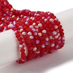 Rouge Foncé Perles en verre jade d'imitation, demi couleur ab plaqué, facette, givré, rondelle, rouge foncé, 3x2mm, Trou: 0.7mm, Environ 155 pcs/chapelet, 15.75'' (40 cm)