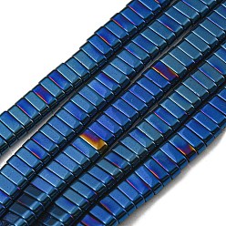 Blue Electroplated Non-magnetic Synthetic Hematite Beads Strands, Rectangle, 2-Hole, Blue, 6x2x3mm, Hole: 1.2mm, about 198pcs/strand, 16.02 inch(40.7cm)