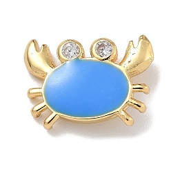 Озёрно--синий Стойка покрытие латунь микропаве прозрачный кубический цирконий с эмалевыми подвесками, долговечный, без свинца и без кадмия, реальный 18 k позолоченный, краб, Плут синий, 10.5x14x3.5 мм, отверстие : 3x1 мм