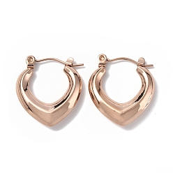 Розовое Золото Ионное покрытие (ip) 304 полые серьги-кольца из нержавеющей стали для женщин, розовое золото , 20x18x4 мм, штифты : 0.7 мм