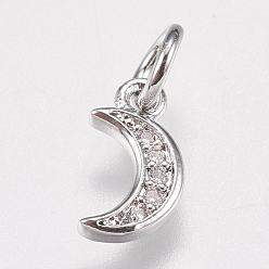 Прозрачный Латунные микро проложить кубического циркония прелести, луна, платина, 9x5x1 мм, отверстие : 3.5 мм