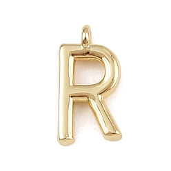 Letter R Латунь прелести, стойки покрытие, долговечный, без кадмия и без свинца, реальный 18 k позолоченный, Буква R, 9x4.5x1.3 мм, отверстие : 0.8 мм