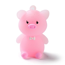 Pink PVC Plastic Pendants, Pig, Pink, 49x30x19mm, Hole: 3mm