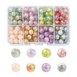 Mixed Color 176Pcs 8 Colors Baking Painted Crackle Glass Bead, with Gold Powder, Round, Mixed Color, 8mm, Hole: 1.2mm, 22pcs/color