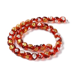 Red Handmade Gold & Silver Foil Lampwork Beads, Round, Red, 12mm, about 33pcs/strand, 15.59 inch(39.6cm)