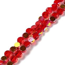 Red Transparent Electroplate Glass Beads Strands, AB Color, Faceted Flat Round, Red, 6x3mm, Hole: 1.2mm, about 98~100pcs/strand, 20.08''~20.87''(51~53cm)