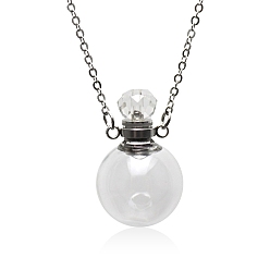 Clear Glass Round Perfume Bottle Necklaces, with Stainless Steel Chains, Clear, 17.72 inch(45cm)