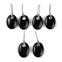 Обсидиан Природные обсидиана болтаться серьги, с латунными крючками для сережек, без кадмия и без свинца, овальные, 43x18 мм