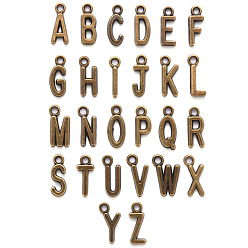 Antique Bronze Tibetan Style Alloy Pendants, Cadmium Free & Lead Free, Alphabet, Letter A~Z, Antique Bronze, 15.5~17x4.5~11x2mm, Hole: 2mm, about 26pcs/set