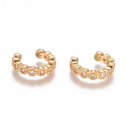 Clear Golden Plated Brass Micro Pave Cubic Zirconia Cuff Earrings, Long-Lasting Plated, Clear, 14x12.5x3mm