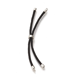 Black Nylon Twisted Cord Bracelet, with Brass Cord End, for Slider Bracelet Making, Black, 9 inch(22.8cm), Hole: 2.8mm, Single Chain Length: about 11.4cm