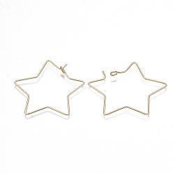 Real 18K Gold Plated Brass Earring Hooks, Nickel Free, Real 18K Gold Plated, Star, 20 Gauge, 34~35x36~37.5x0.8mm, Pin: 0.8mm