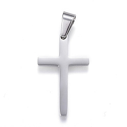 Stainless Steel Color 304 Stainless Steel Pendants, Cross, Stainless Steel Color, 37.5x21.5x2.5mm, Hole: 9x5mm