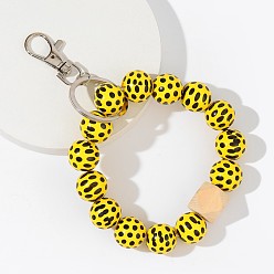 Yellow bead with black spots Wooden Bead Car Keychain Anti-Lost Hand Chain Couple Backpack Key Anti-Lost Hand Chain