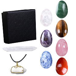 Black gift box chakela crystal jade chakra egg set pendant geometric oval ornament colorful stone gift box