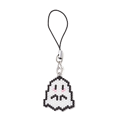 Белый Подвески из стеклянного бисера ручной работы украшения, Ремешок для мобильного телефона, призрак, белые, 95 мм